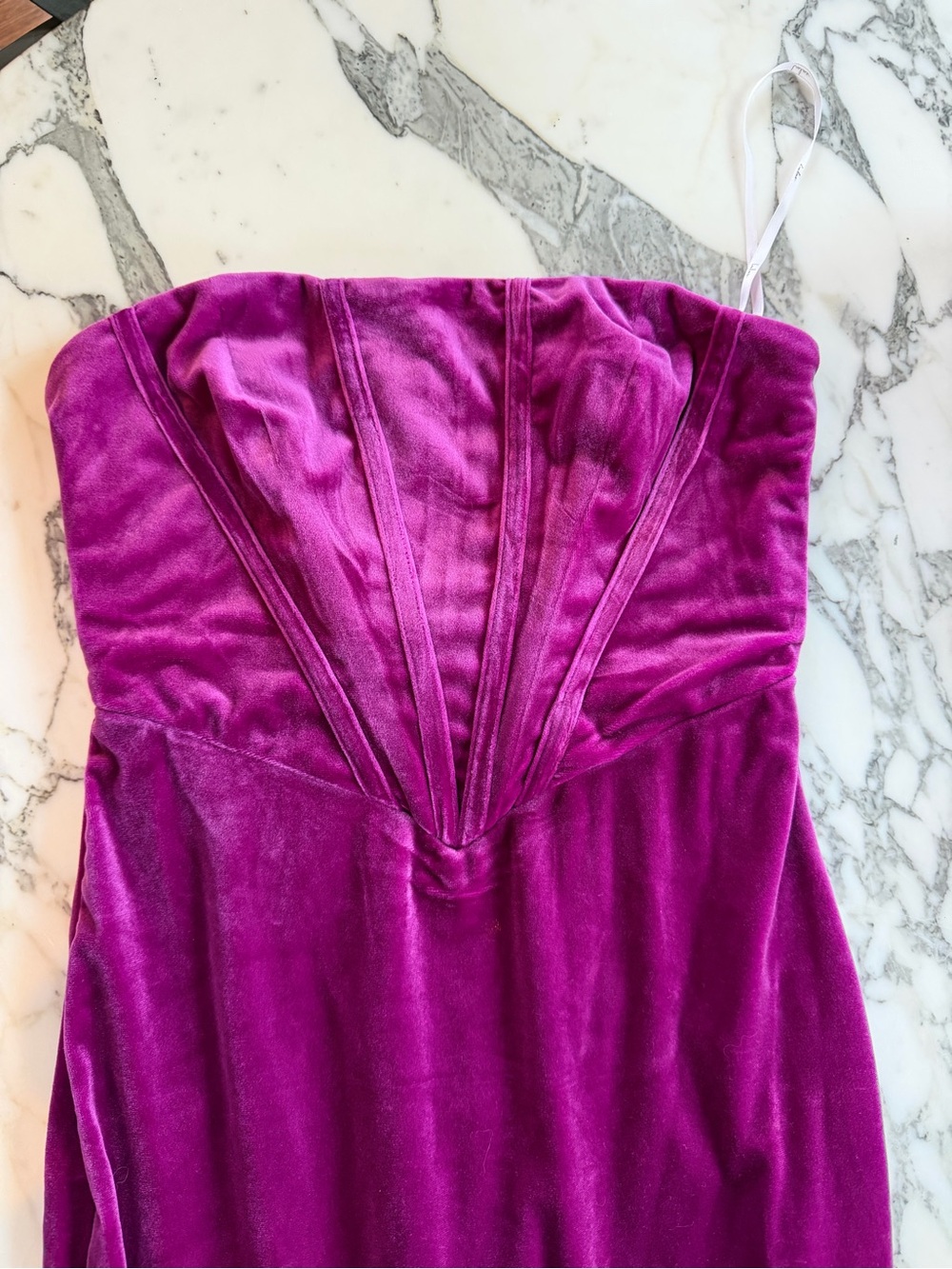Lulu's Strapless Velvet Dress in Magenta Pink